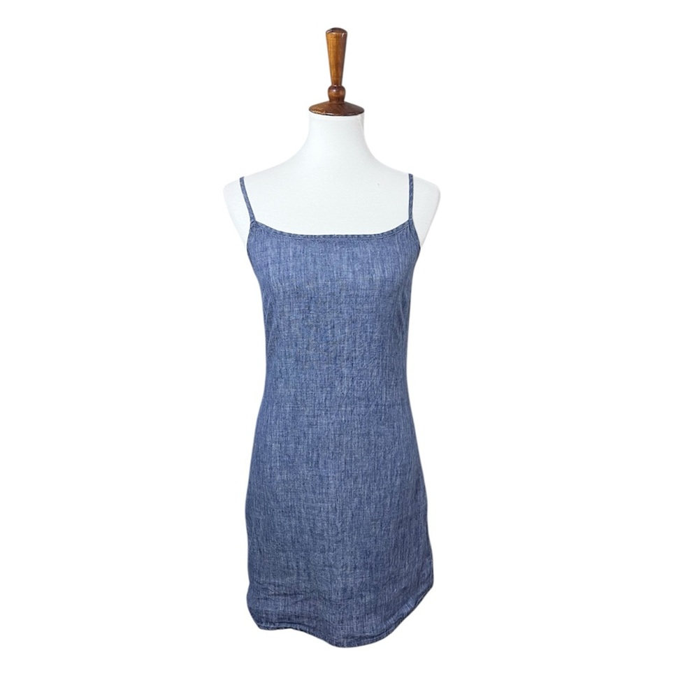 Old Navy Blue 100% Linen Slip Dress Spaghetti Strap Sheath Size 2